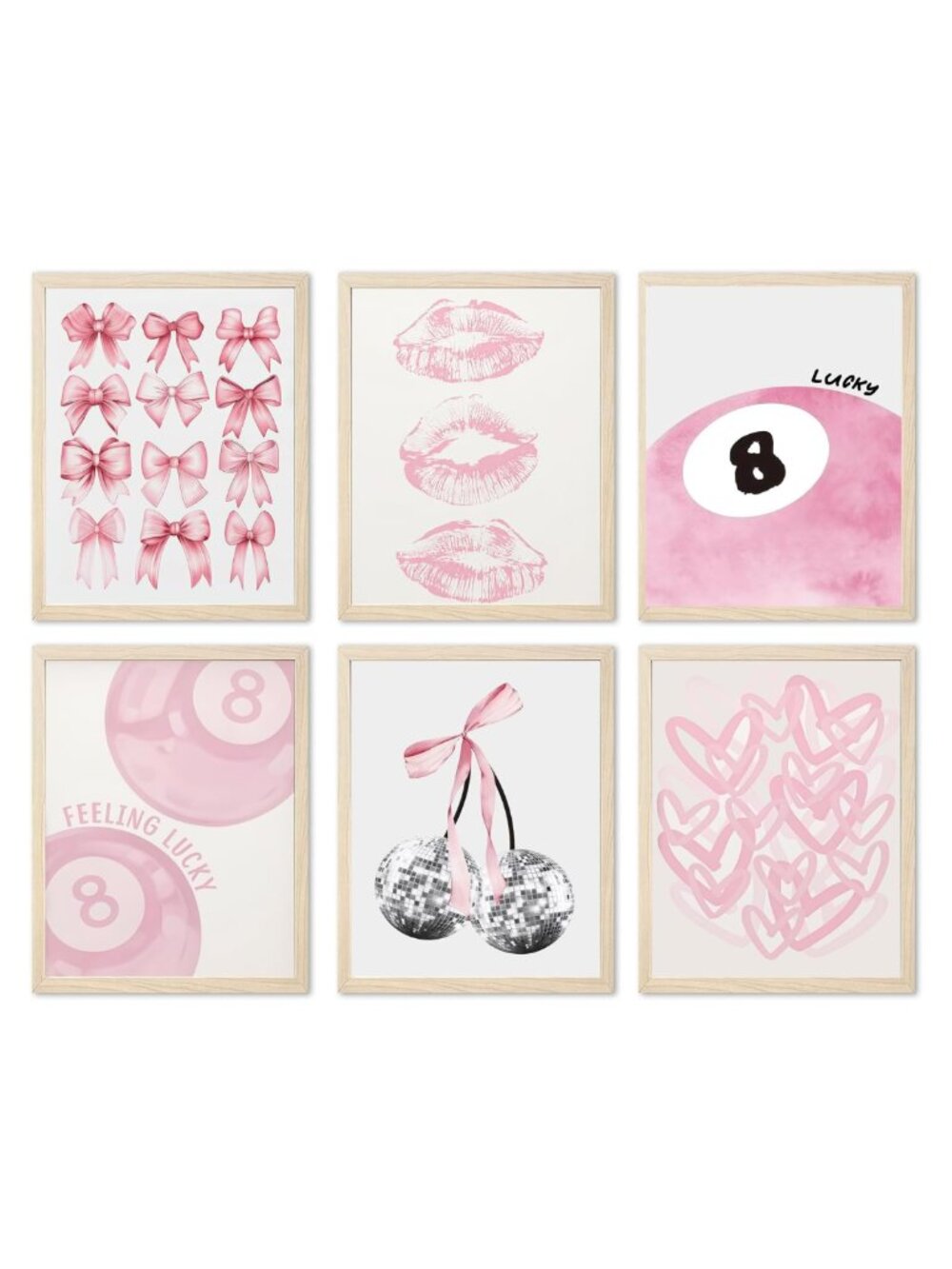 Set of 6 Pink Girl Wall Art Posters 8x10 Unframed Coquette Decor